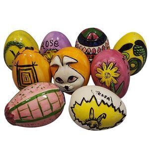 Hand Painted Decorated Personalized Easter Eggs 9 Count Ceramic Easter Holiday